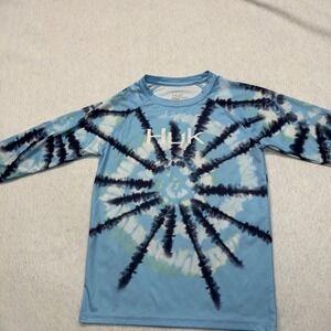 HUK Performance Fishing Shirt Youth Size Youth Medium Blue Tie Dye  Long Sleeve